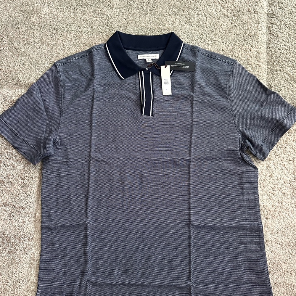 Banana Republic Luxury Touch Polo Shirt Mens Blue Stripe NWT